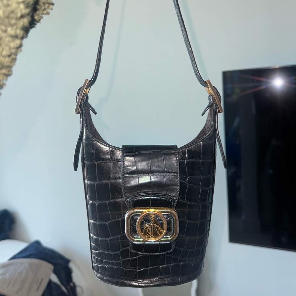 Lanvin Black Croc-Embossed Shoulder Bag